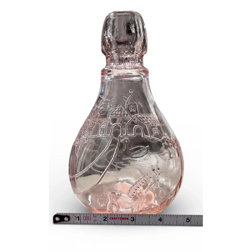 Vintage Pink Glass Casadis Milano Embossed Horse Ducks Castle Juice Decanter